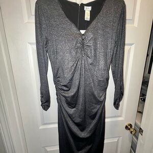 Cache Shimmery Charcoal Long Sleeve Ruched Dress